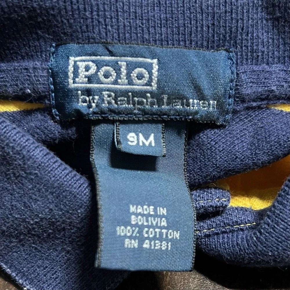 Polo Ralph Lauren Boys 9M Striped Long‎ Sleeve Polo Yellow Blue